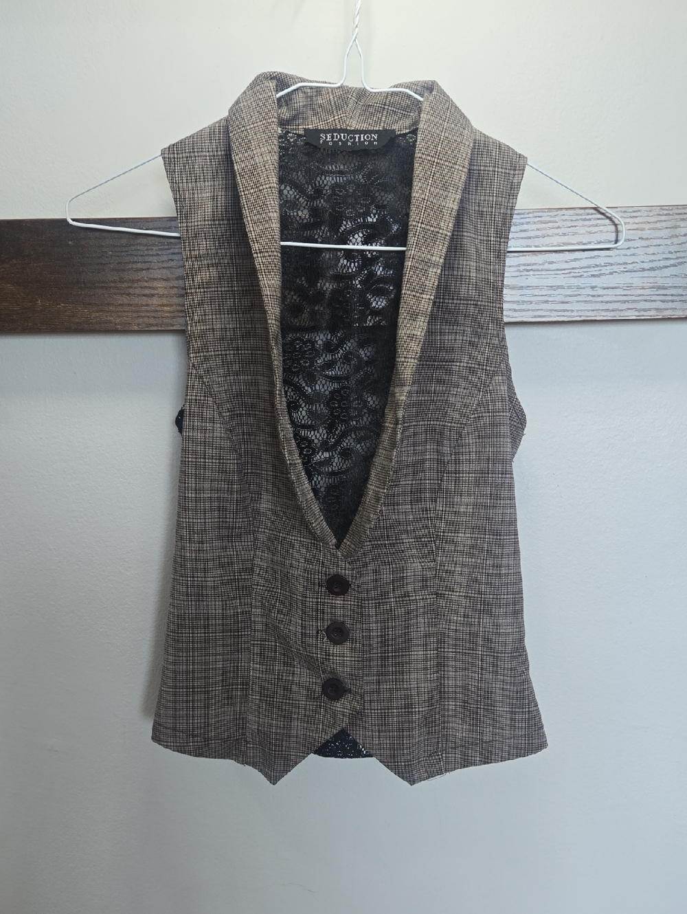 Seduction Brown Plaid Women's Vest - Tailored Sleeveless Layer